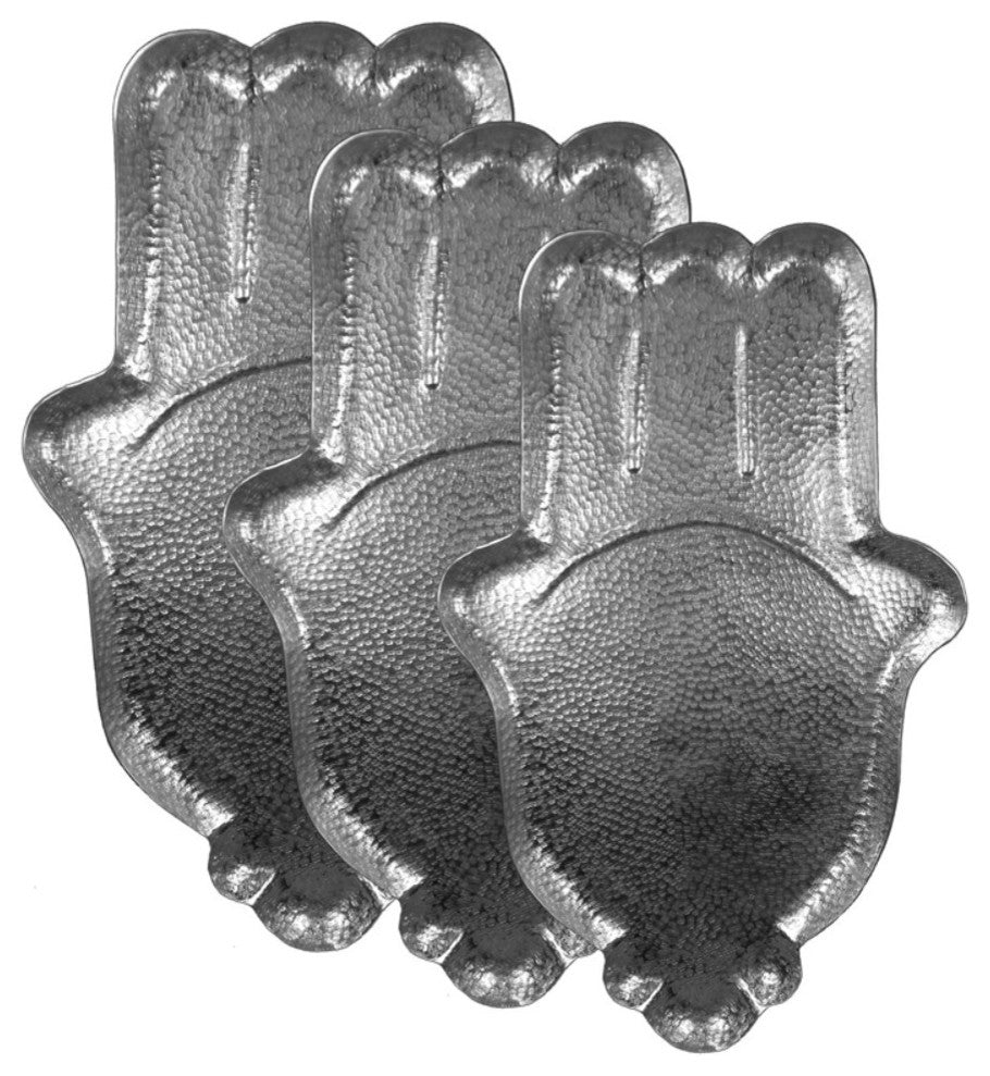 3-Piece Aluminum Hammered Tray, Silver