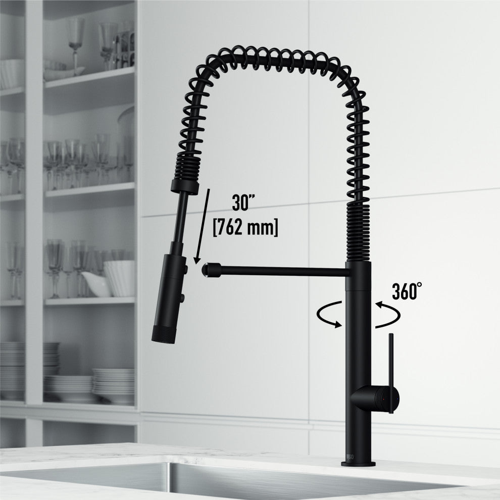VIGO Sterling 23" H Single Handle Pull-Down Sprayer Kitchen Faucet, Matte Black, Without Extras