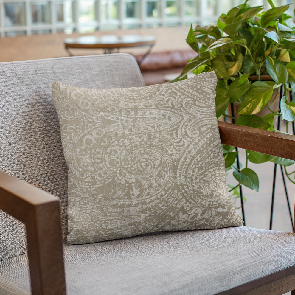 Plutus Brown Natural Leaf Jacquard Luxury Throw Pillow, 24"x24"