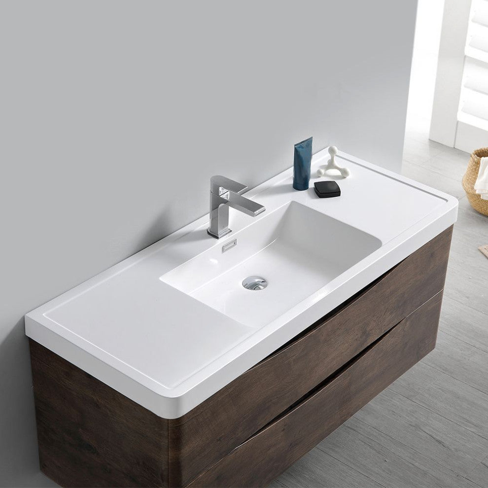 Tuscany 48" Rosewood Wall Hung Vanity Set, Versa Faucet, Brushed Nickel