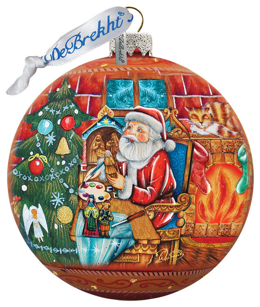 Hand Painted Scenic Glass Ornament Nativity Workshop Ball