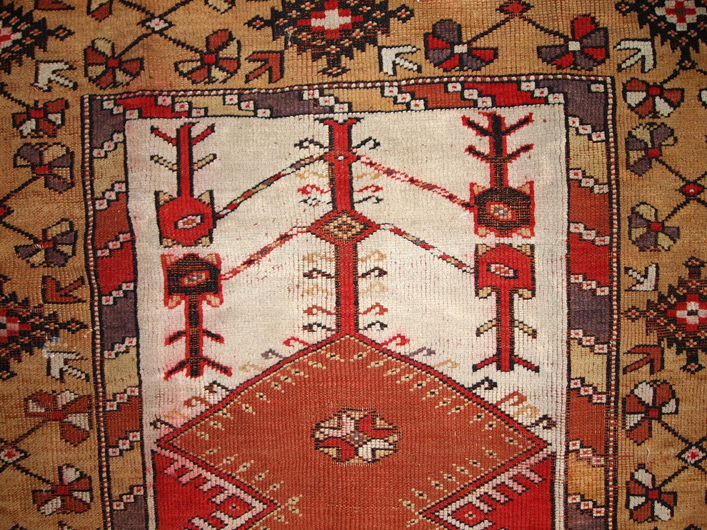 Consigned, Hand Made Antique Prayer Turkish Melas Rug 4'x6.3', 1920