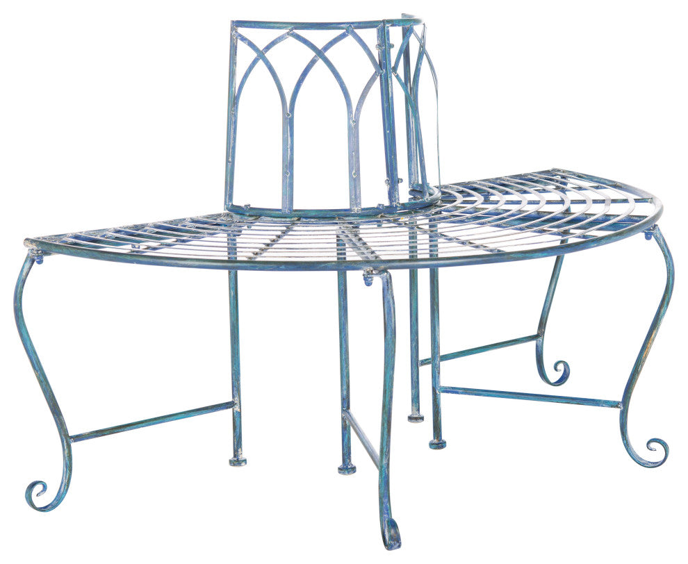 Safavieh Abia Wrought Iron 50"W Outdoor Tree Bench, Antique Blue