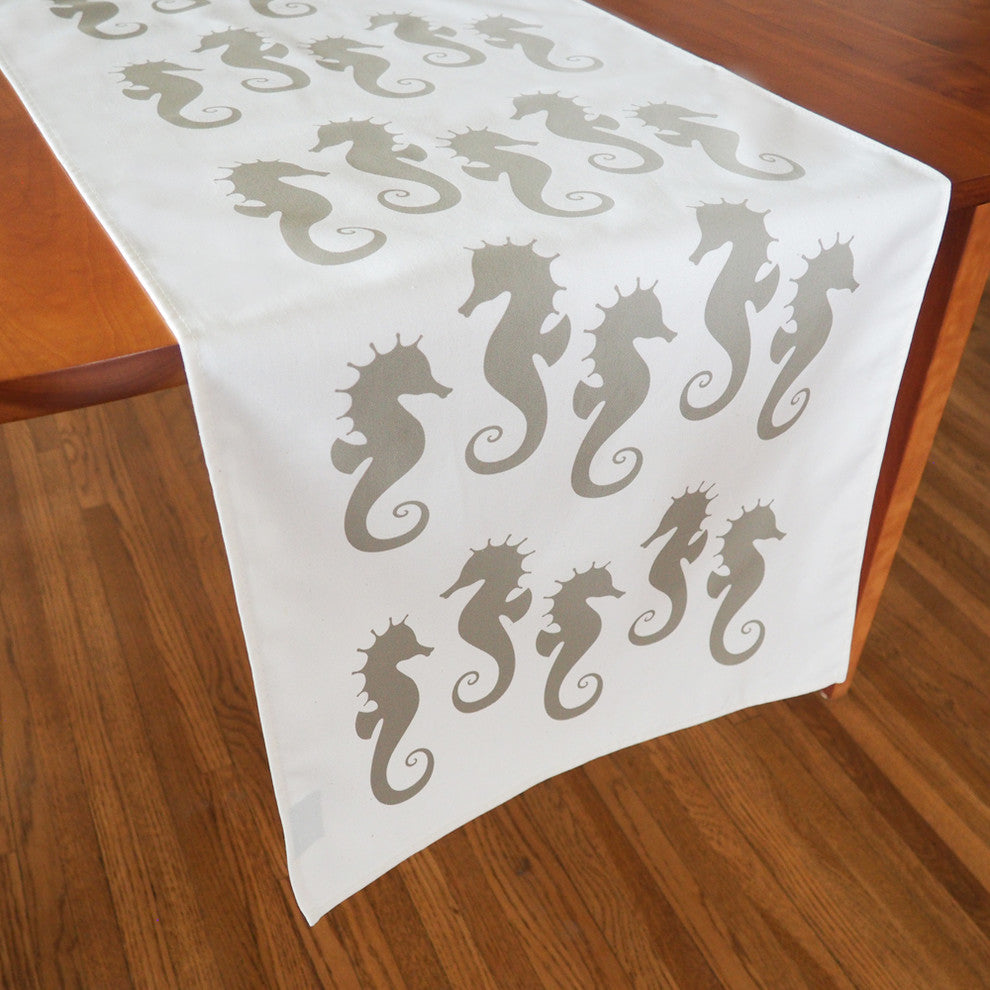 Seahorse Eco Coastal Table Runner, 16"x90", Cream