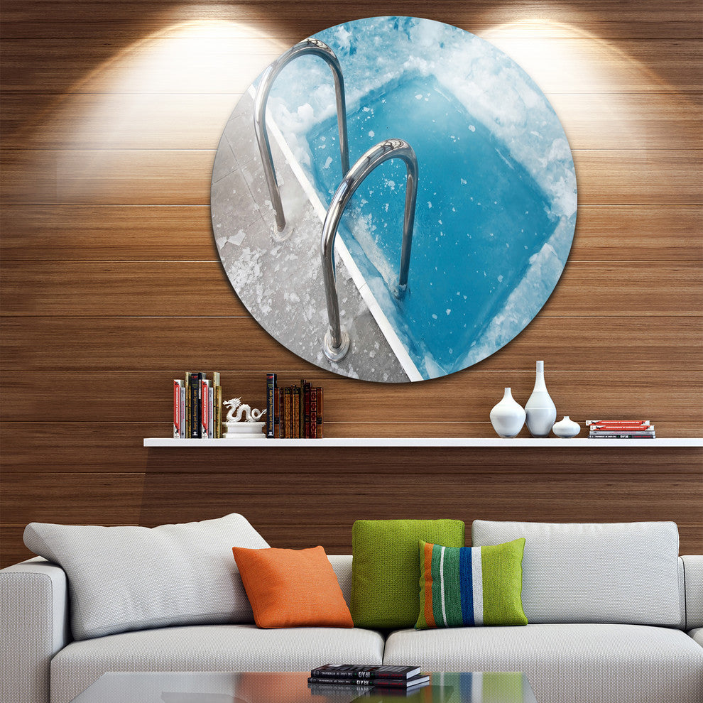 Ice Swimming Blue Pool, Photography Large Disc Metal Wall Art, 38"