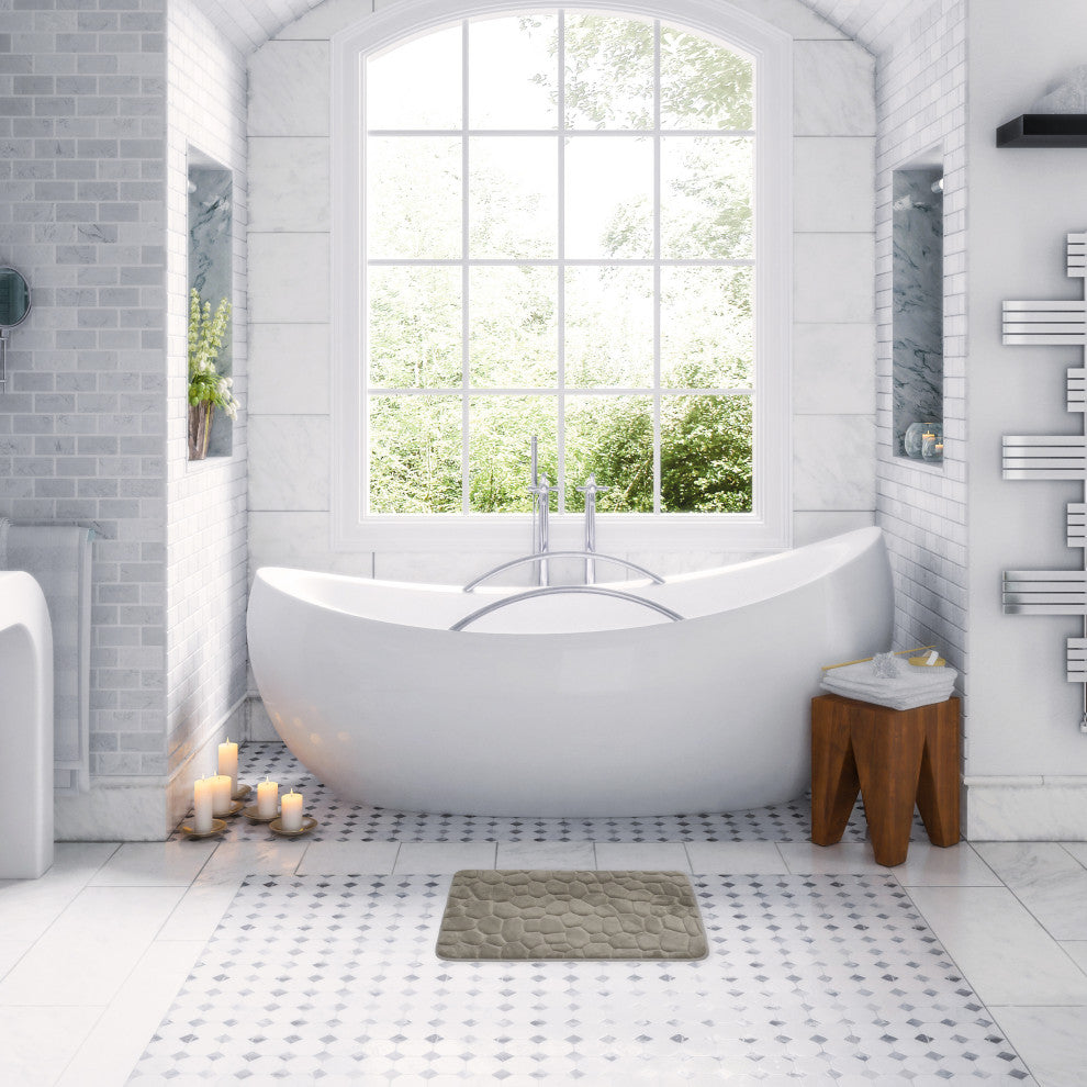 Bathroom Rug Memory Foam Mat 3D Pebble , Taupe, 32" X 20"