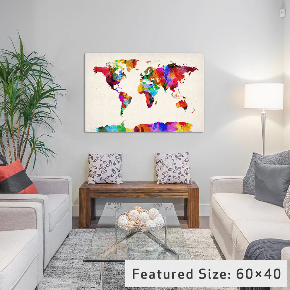"Map Of The World, Abstract Painting II" Wrapped Canvas Print, 18x12x1.5