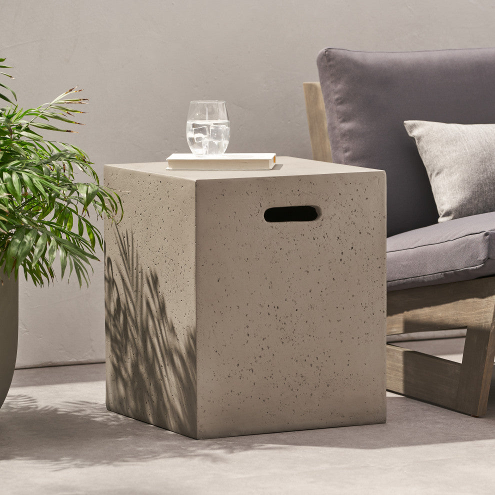 Hearth Outdoor Lightweight Concrete Tank Holder Side Table, Light Gray