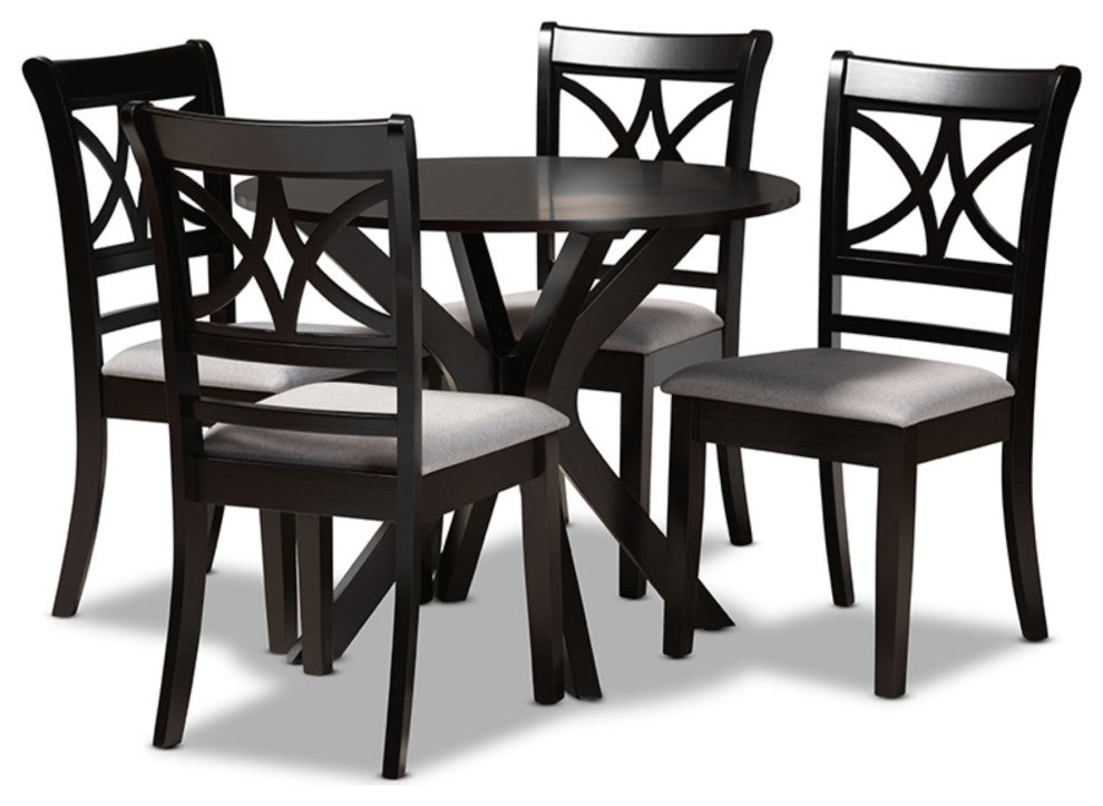Julia Modern Gray Fabric Dark Brown Finished Wood 5-Piece Dining Set