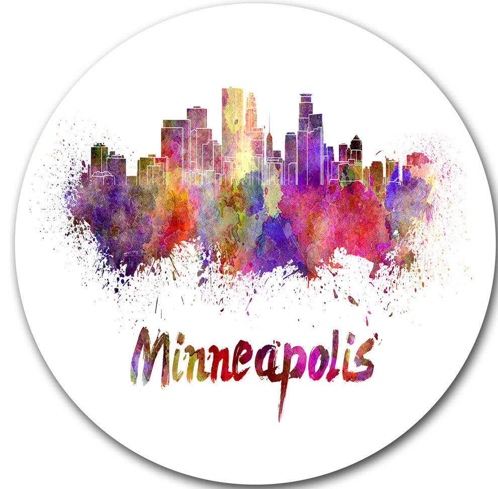Minneapolis Skyline, Cityscape Round Metal Wall Art, 23"