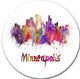Minneapolis Skyline, Cityscape Round Metal Wall Art, 23"