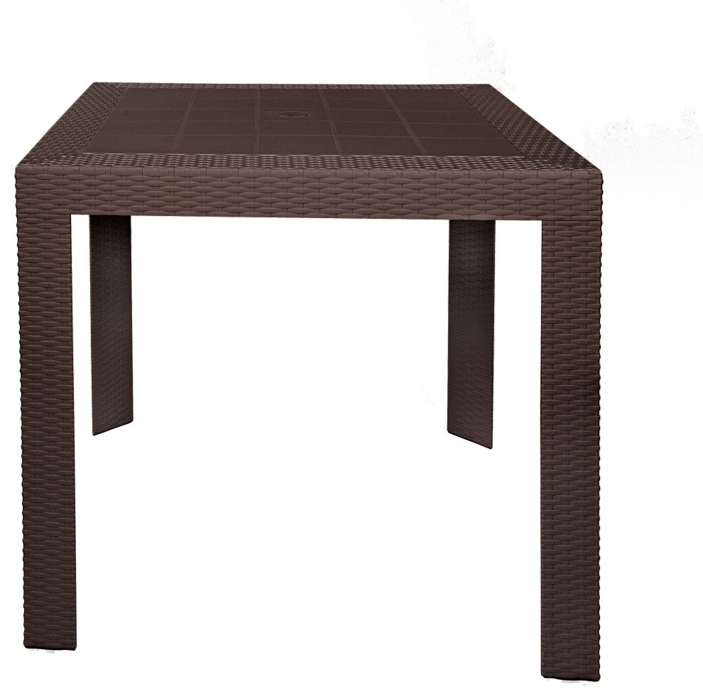 LeisureMod Mace Weave Design Outdoor Patio Square Dining Table, Brown