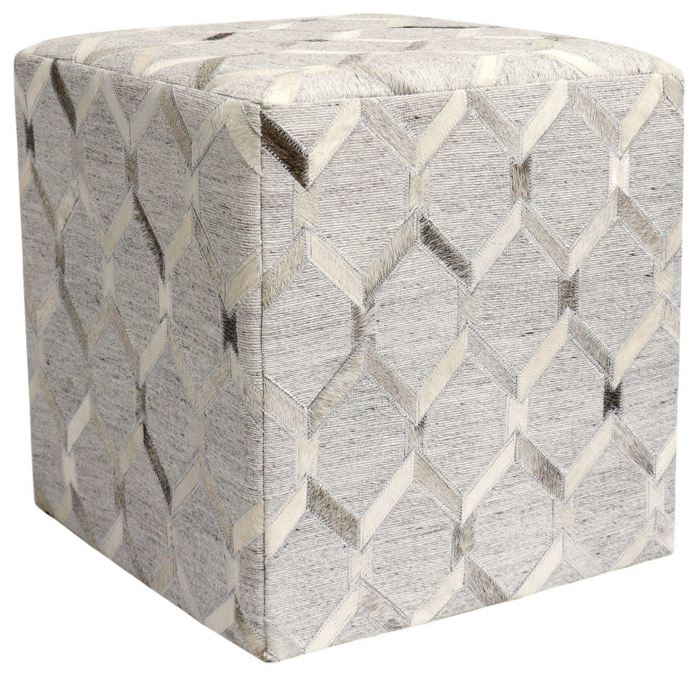 Pasargad Home Cowhide Square Pouf, 18"x18"x18"