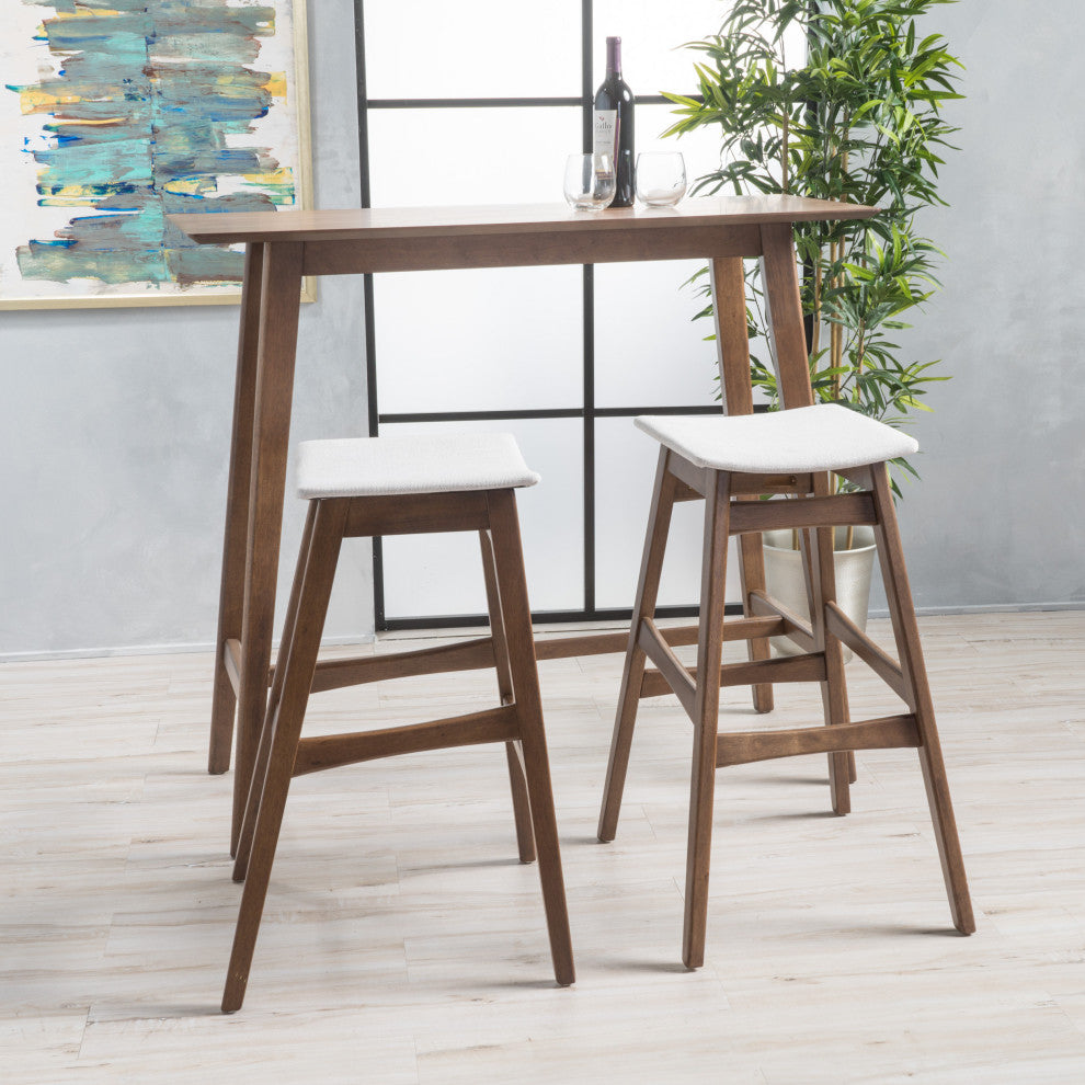 GDF Studio 3-Piece Ethel Natural Walnut Finish Rectangular Bar Set, Light Beige