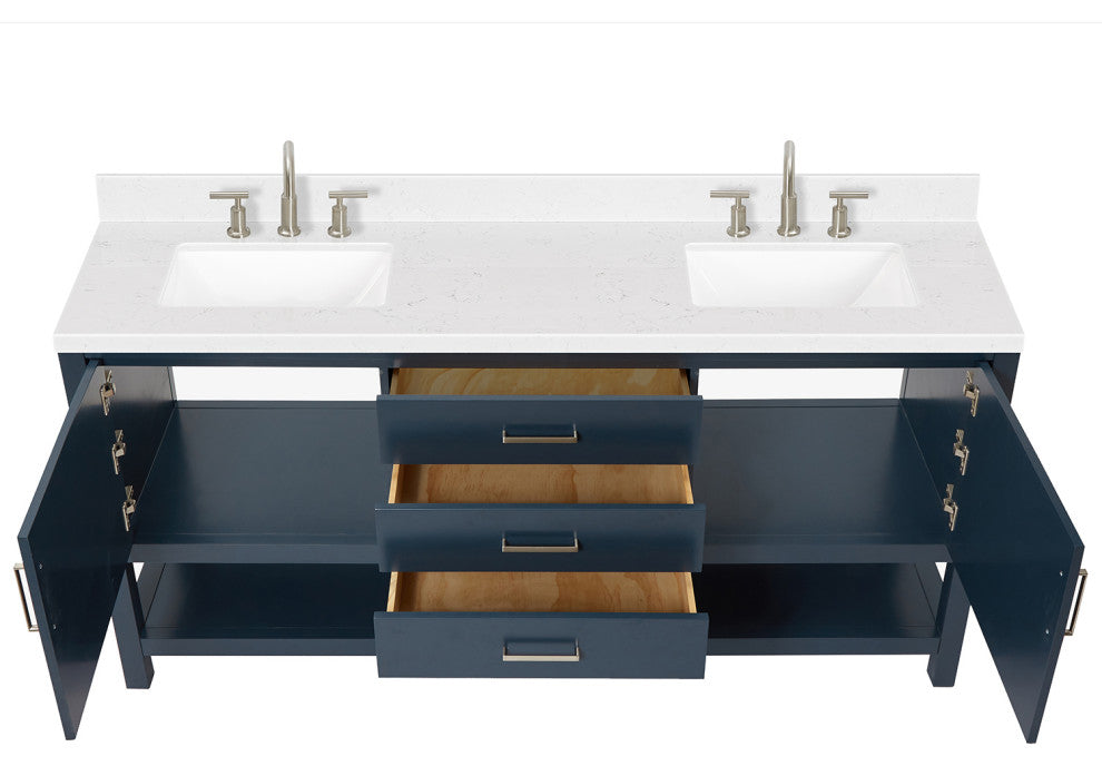 Ariel Bayhill 72" Double Rectangle Sink Bathroom Vanity, Carrara Quartz