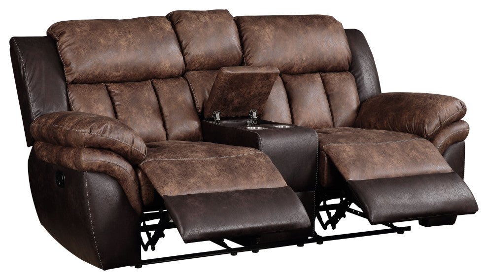 Jaylen Loveseat With Console, Motion, Toffee and Espresso Polished Microfiber