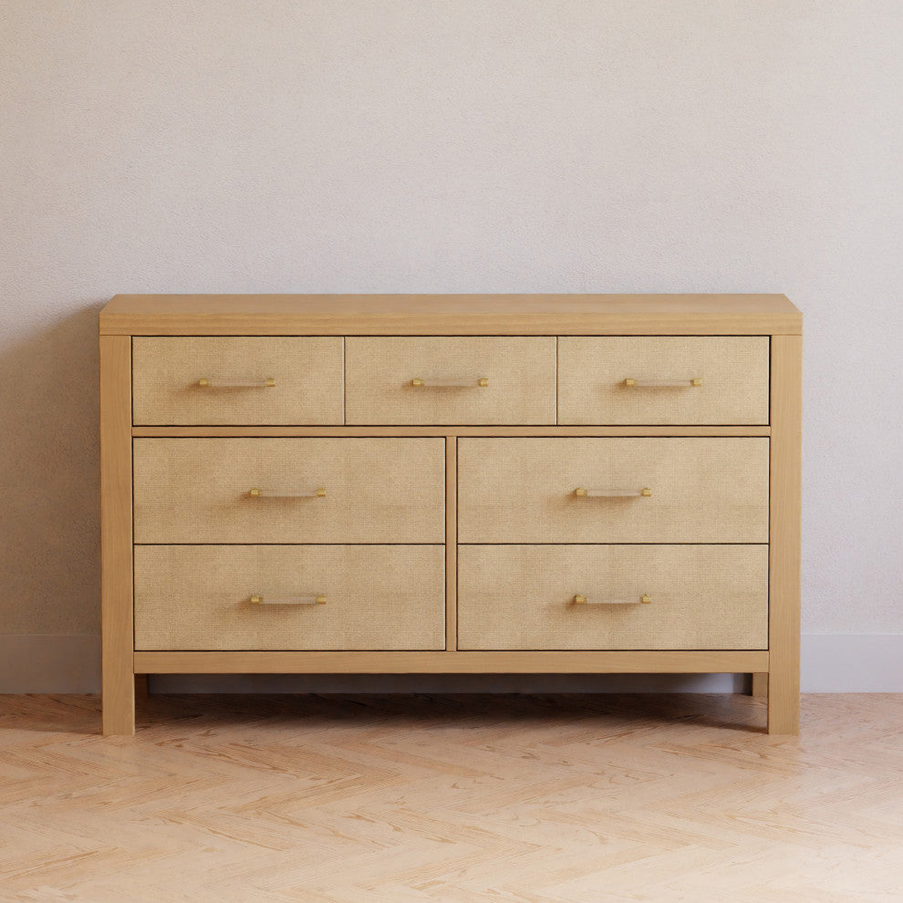 Eloise 7-Drawer Assembled Dresser, Honey and Performance Sand Eco-Weave