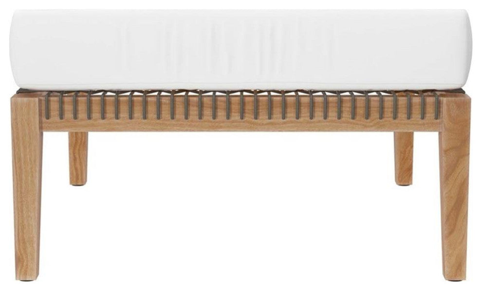 Clearwater Outdoor Patio Teak Wood Ottoman, Gray White