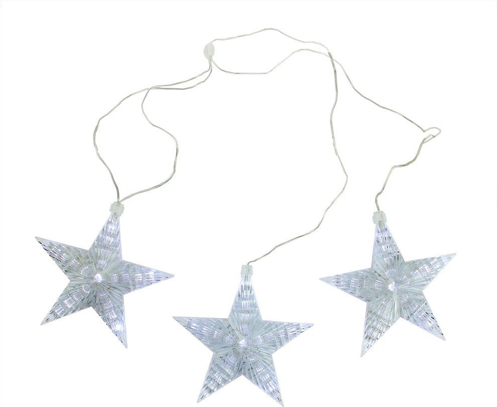 Cascading White Snowfall LED Star Christmas Lights 6.5", Set of 3