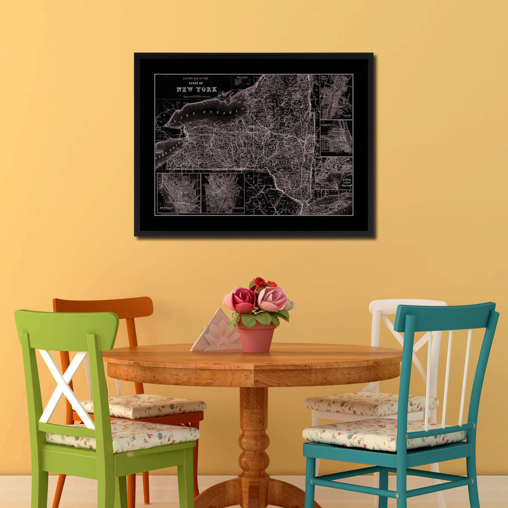 New York Vintage Vivid Sepia Map Canvas, 28"x37"