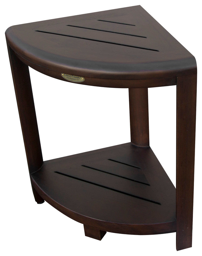 Oasis Teak Corner Shower Stool, Table With Shelf, 12"x18"