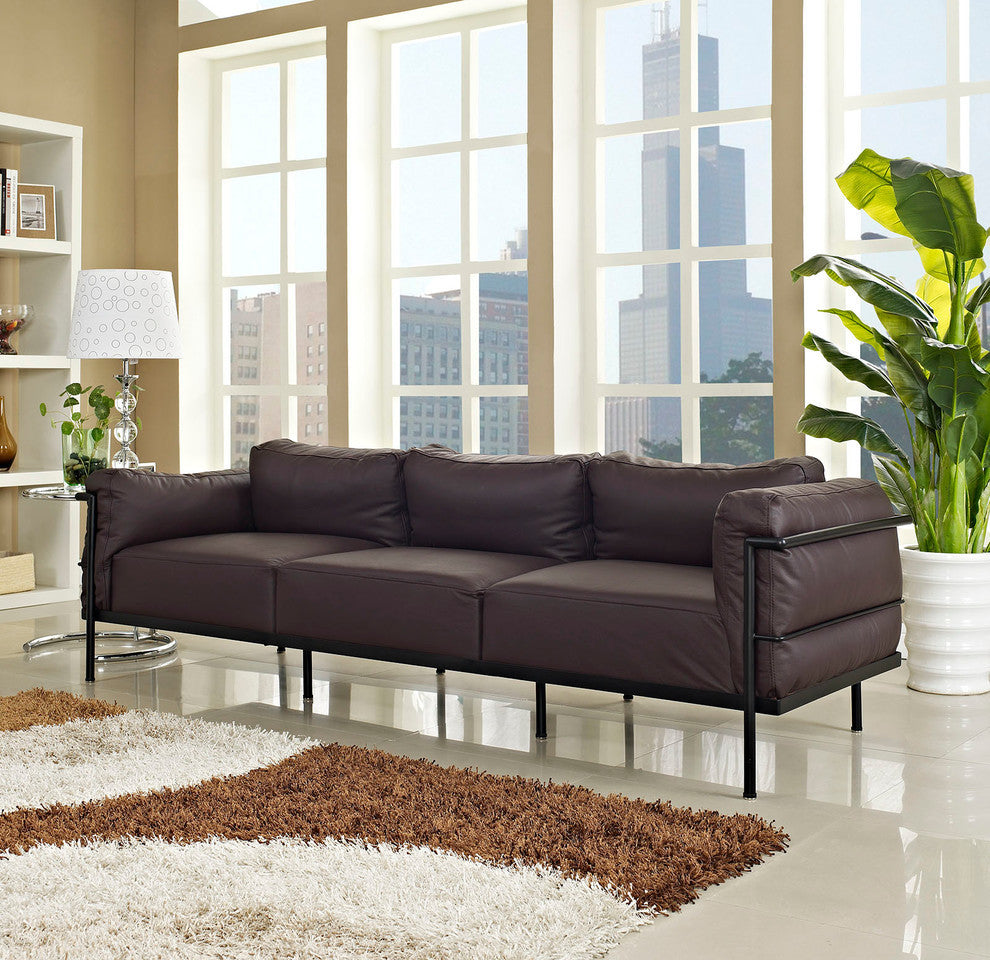 Modern Contemporary Living Room Leather Sofa Dark Brown