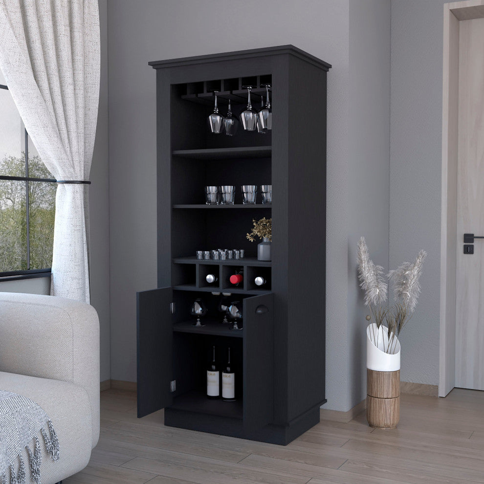 Hampton Bar Cabinet with 4-Built In Wine Rack, Glass Holder and Storage Cabinet