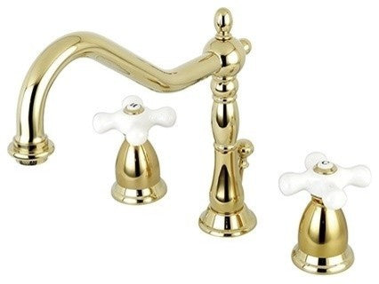 Kingston Brass Widespread Bathroom Faucet With Brass Pop-Up, Polished Brass