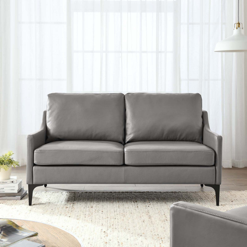 Corland Leather Loveseat, Gray