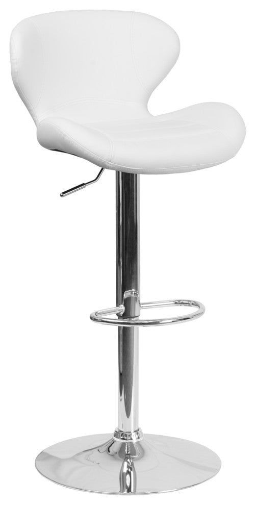 Contemporary White Vinyl Adjustable Barstool With Chrome Base