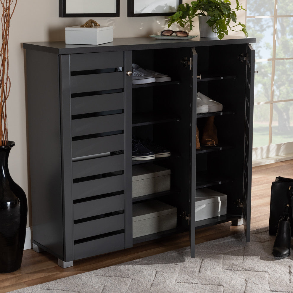 Jean Contemporary Dark Gray 3-Door Wooden Entryway Shoe Storage Cabinet