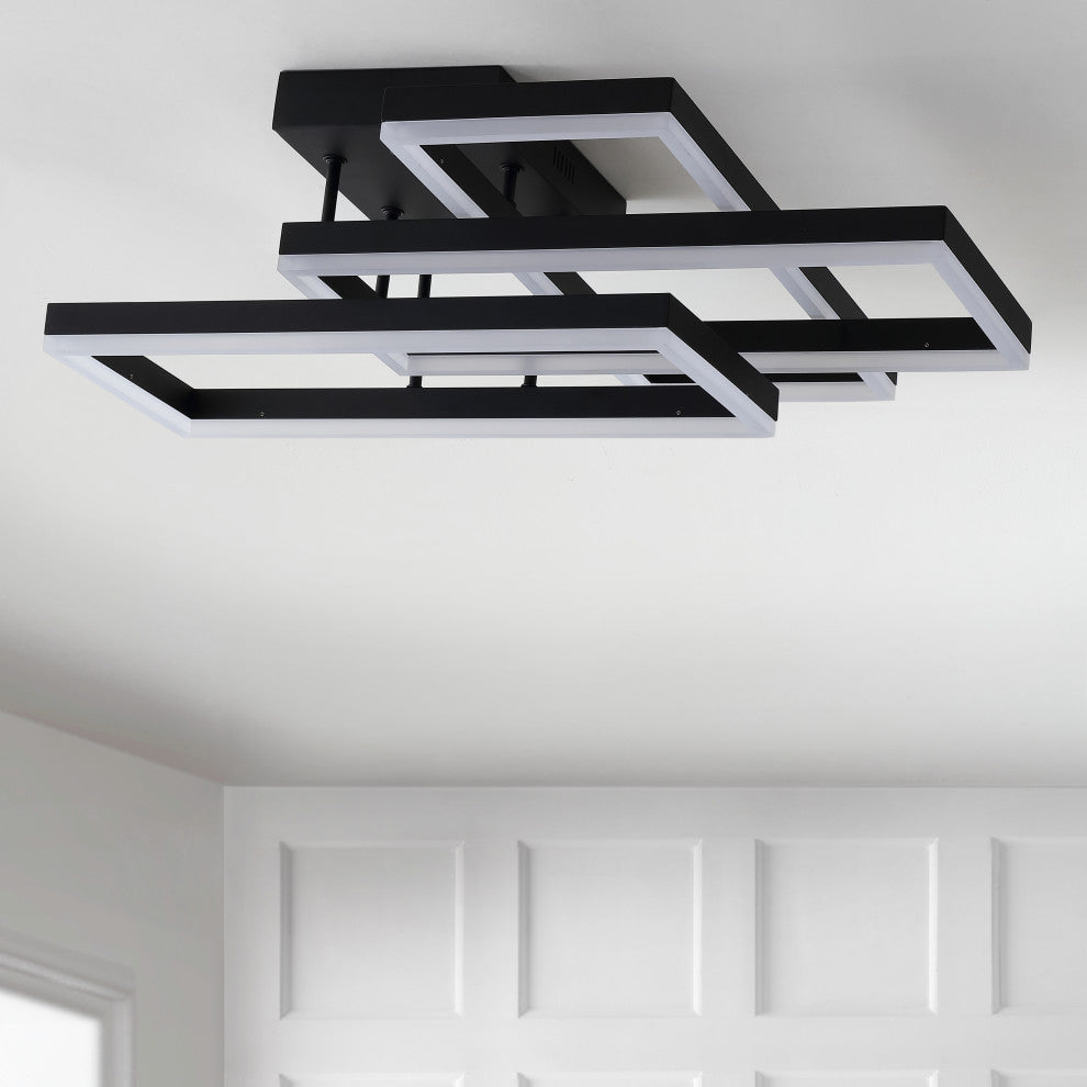 Turing 28" Geometric Integrated LED Metal Flush Mount, Black