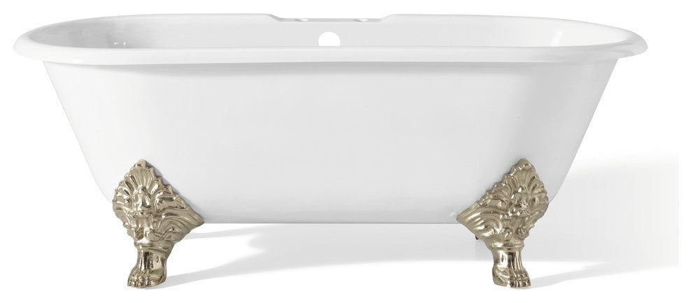 Cheviot Products Carlton Cast Iron Bathtub With Faucet Holes, Polished Nickel