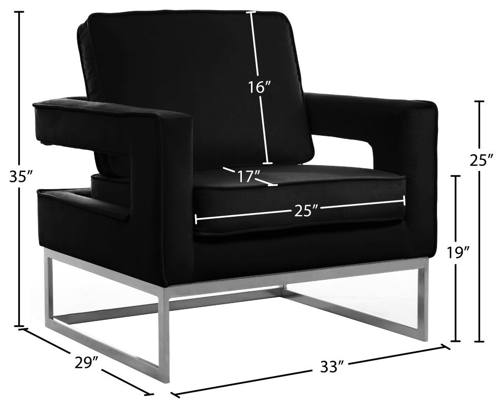 Noah Velvet Upholstered Accent Chair, Black, Chrome Base