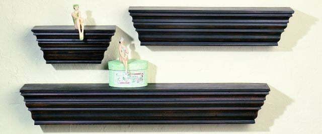 Ribbed Black Wood Wall Shelf, Classic Simple Hanging 24"