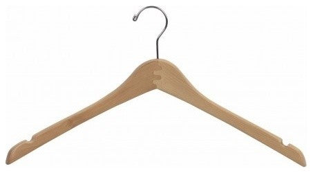 Wooden Curved Top/Coat Hanger, Natural/Chrome Finish, Box of 50