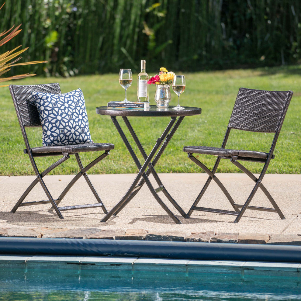 GDF Studio 3-Piece Cantinela Outdoor Wicker Folding Bistro Set