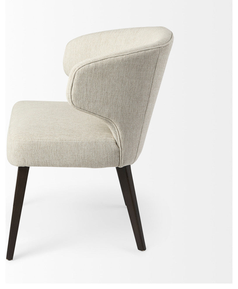 Niles Cream Fabric Seat With Dark Brown Solid Wood Frame Wingback Dining Chair