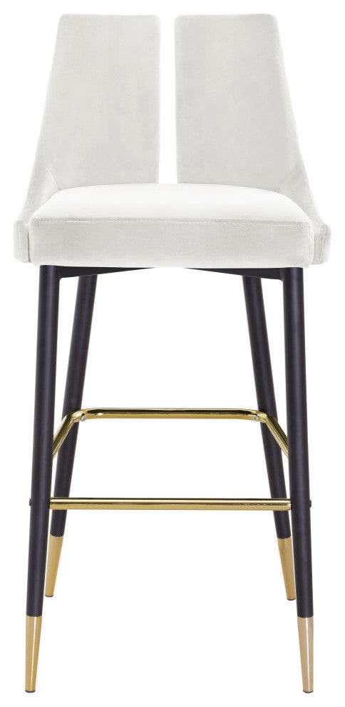 Sleek Velvet Upholstered Bar Stools With Matte Black Metal Legs, Set of 2, Cream