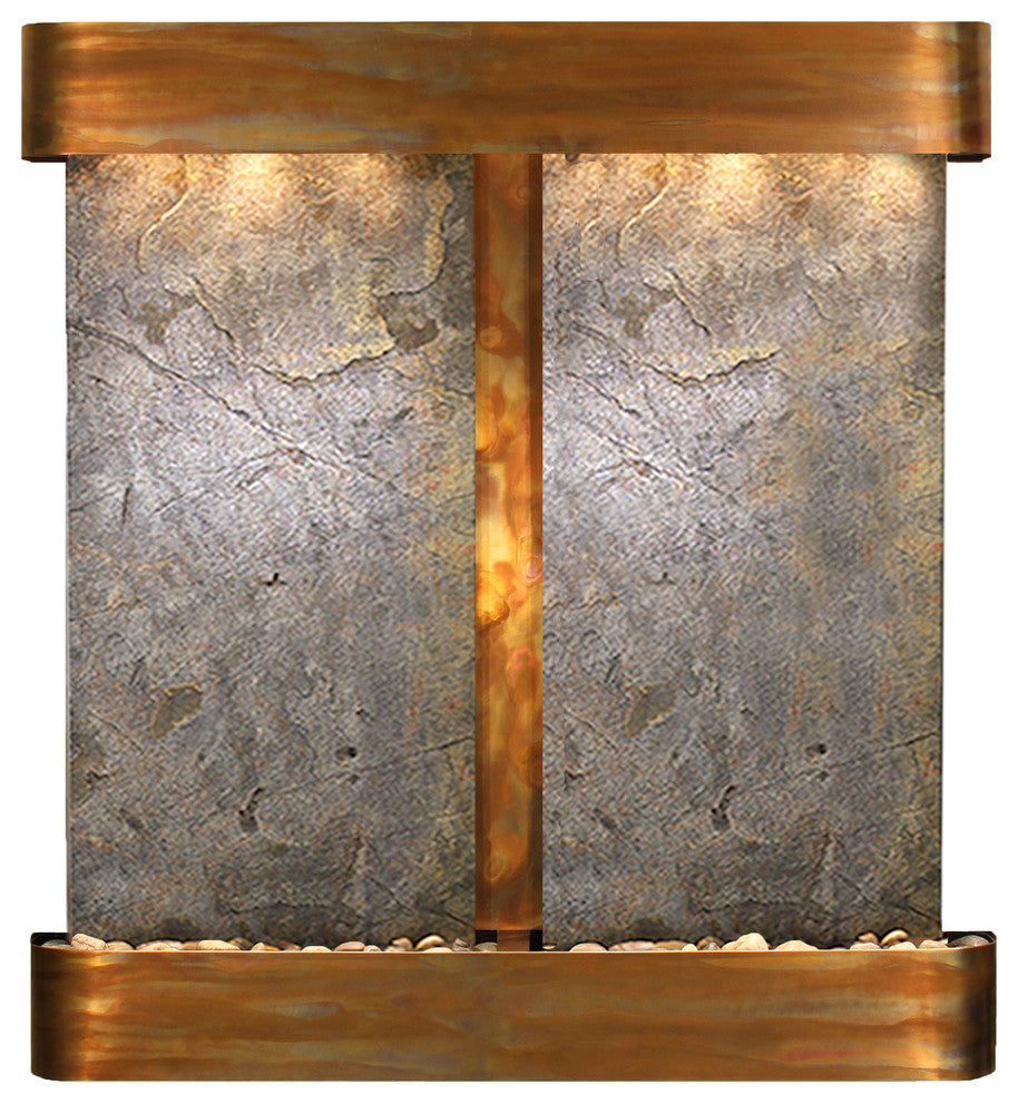 Aspen Falls Water Fountain, Green Featherstone, Rustic Copper, Round