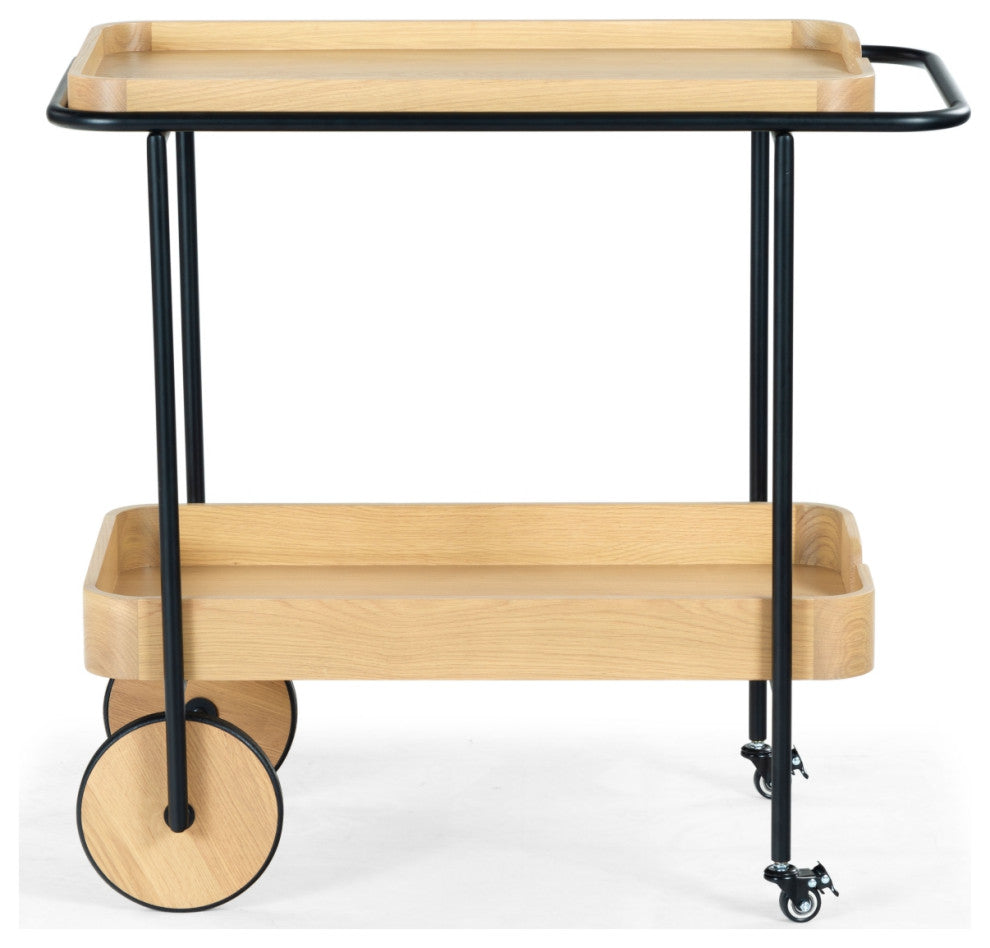 Safavieh Couture Malek Wood 2 Shelf Bar Cart, Natural/Black