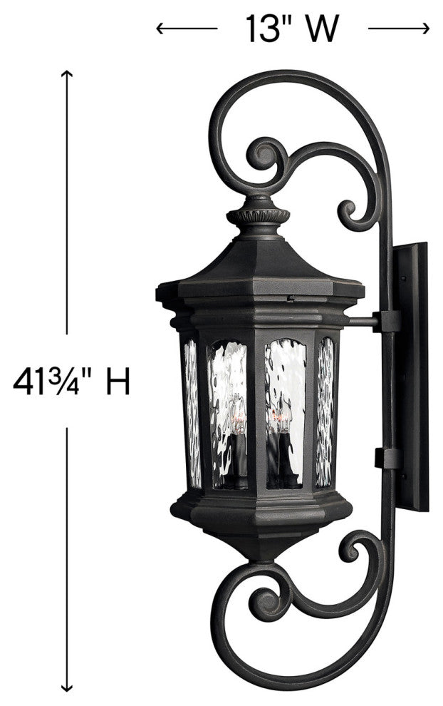 Hinkley Raley Double Extra Large Wall Mount Lantern, Museum Black