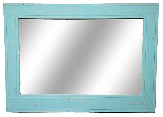 Herringbone Vanity Mirror, Sea Blue, 36"x30", Horizontal