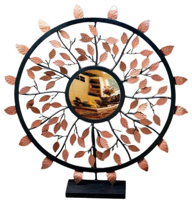 Leaf Convex Mirror On Stand Bronze Iron