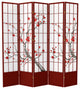 7' Tall Cherry Blossom Shoji Screen, Rosewood, 5 Panels