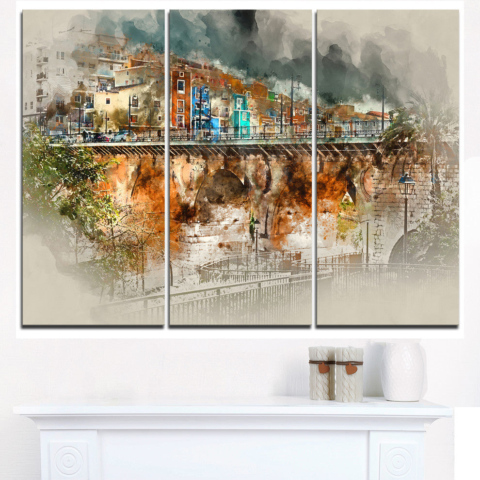 "Villajoyosa Town Digital Painting" Metal Wall Art, 3 Panels, 36"x28"