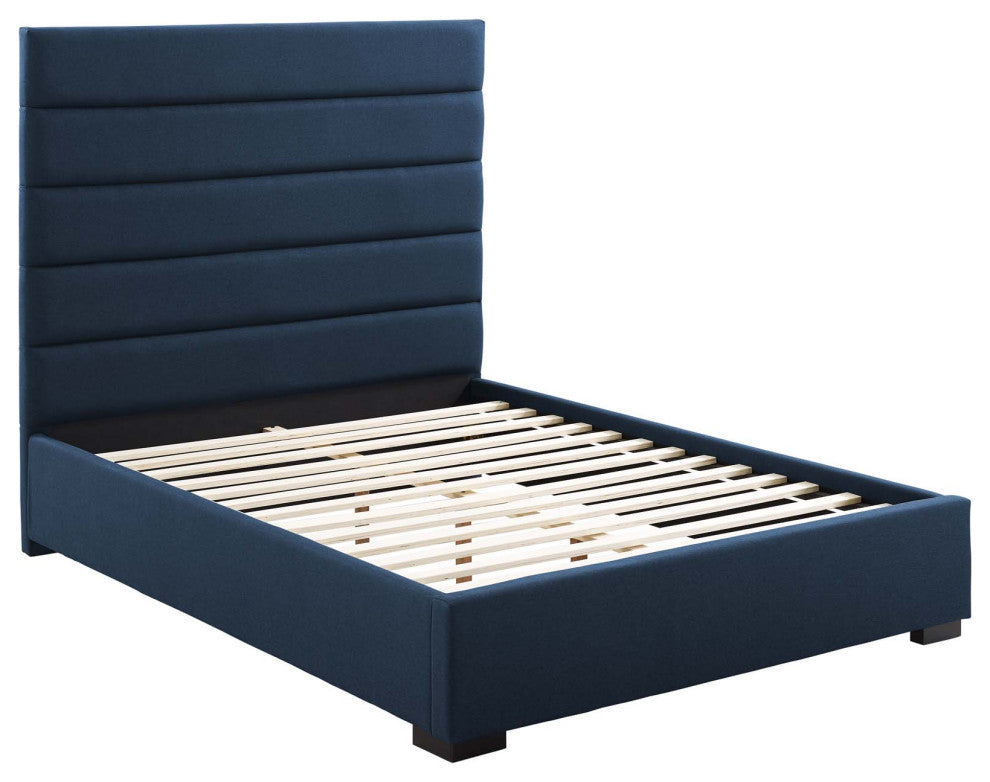 Genevieve Queen Upholstered Fabric Platform Bed, Blue