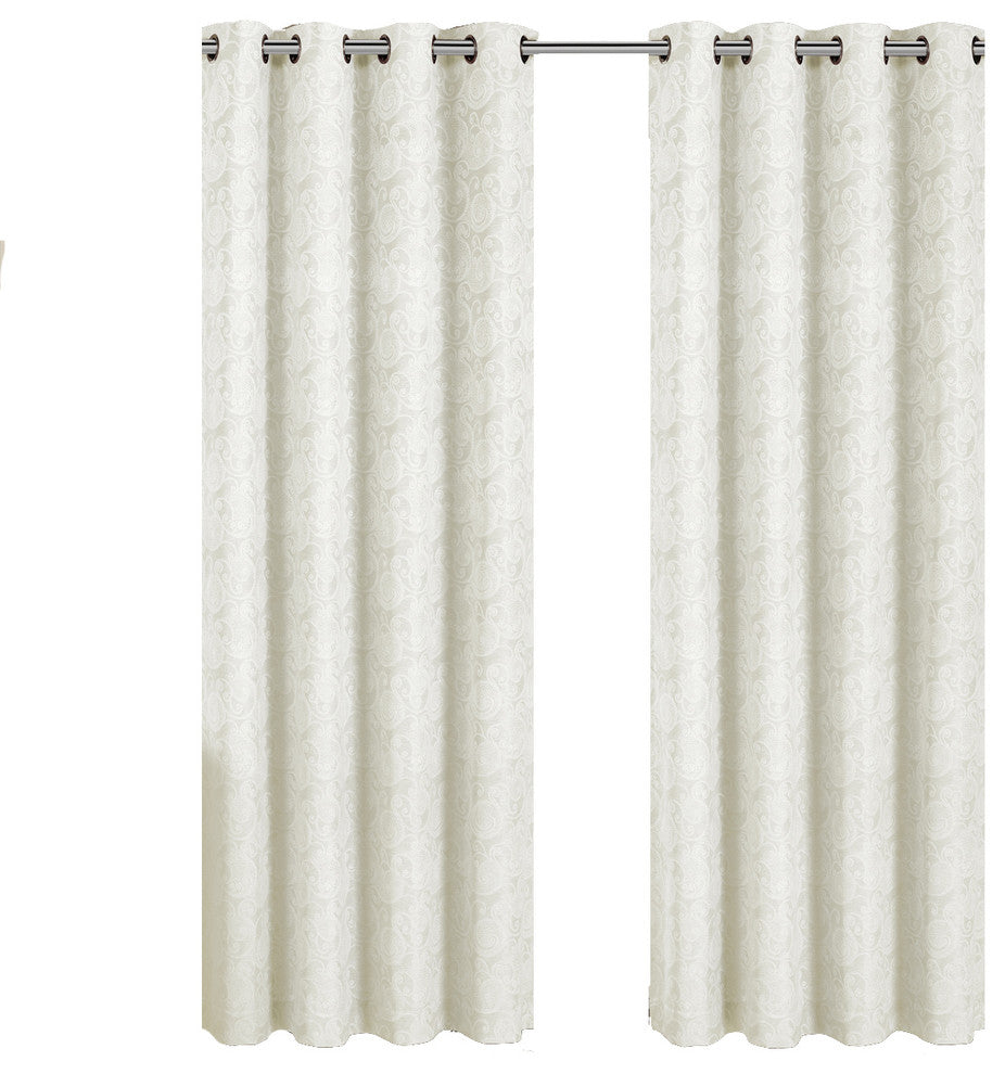 Tabitha Paisley Curtains Jacquard Grommet Panels, Off-White, 54"x96", Set of 2