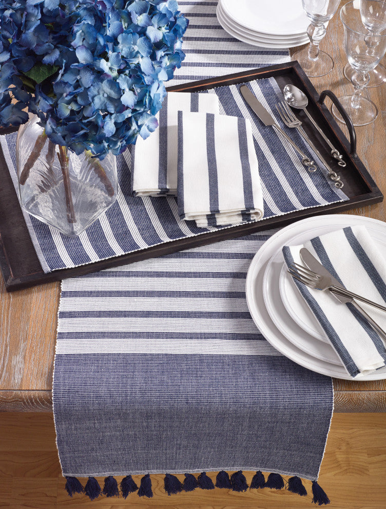 Stripe Design Table Mats, Set of 4, Navy Blue