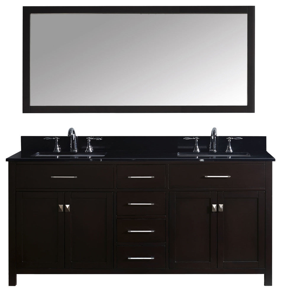 72" Double Bathroom Vanity, Espresso, Round Sink, Polished Chrome
